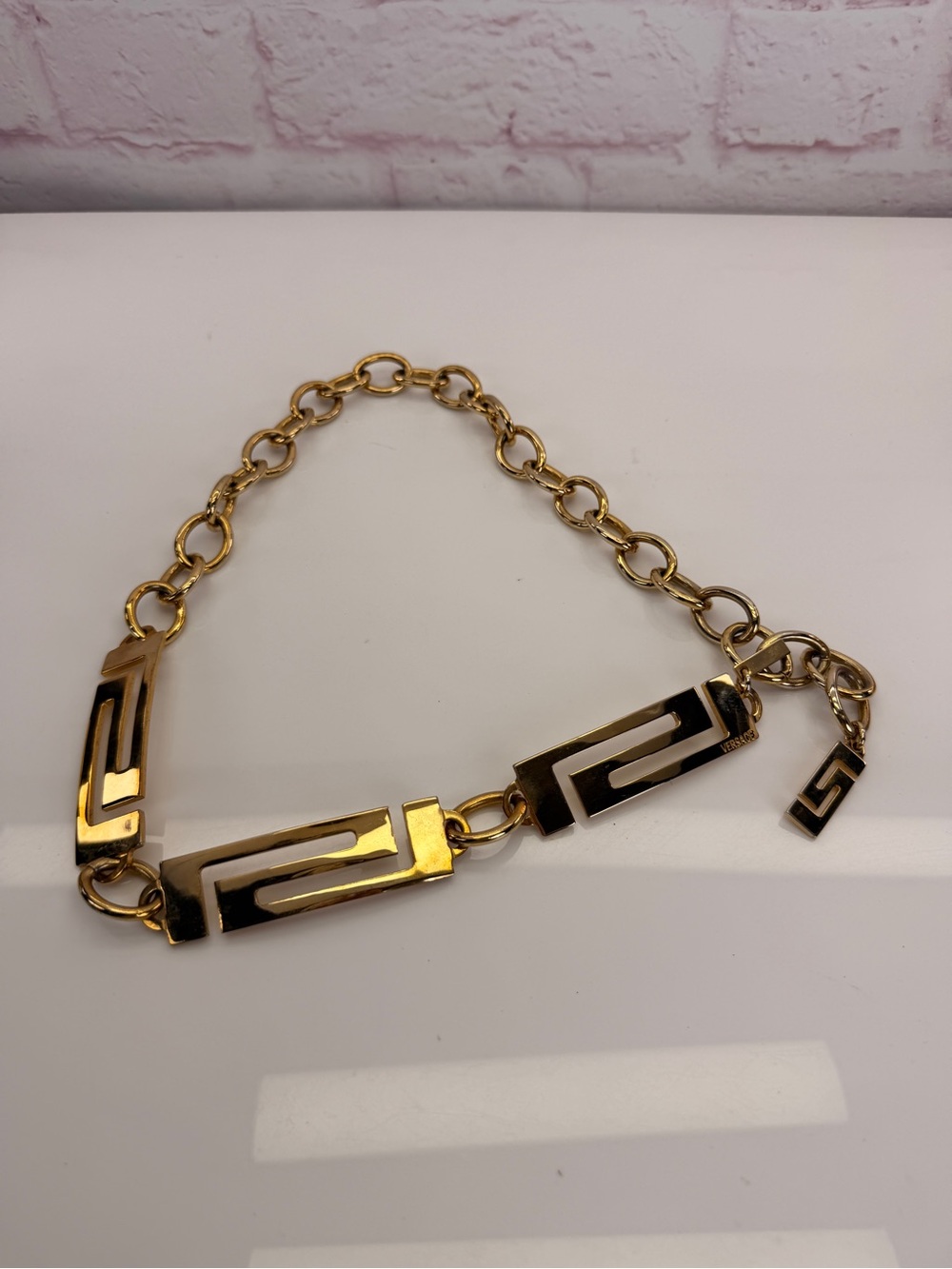 Versace Vintage Greca Gold Tone Geometric Chain Belt
